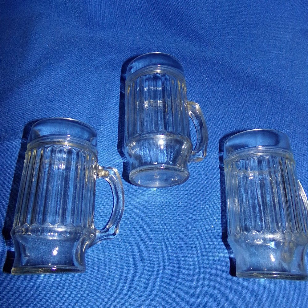 Vintage Barrel Handled Beer Mug Glasses - Set of 3 - Unbranded  & Numbered